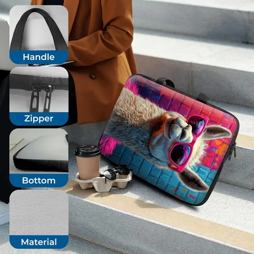 Miniatura 5 de Funda para laptop con asa de 10 pulgadas, impermeable, diseño de lentes de sol de alpaca, funda para computadora compatible con MacBook Air, Pro