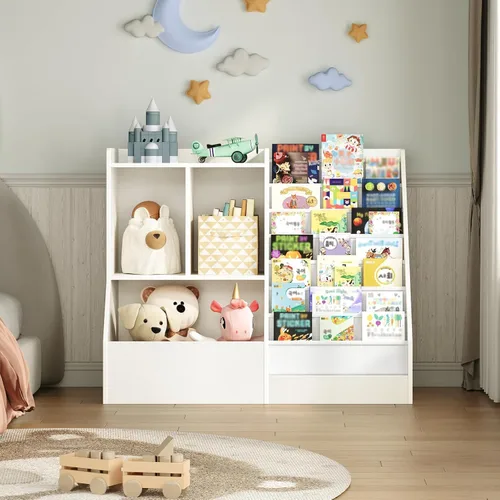 Miniatura 2 de MAHANCRIS Estantería y almacenamiento de juguetes para niños de 39.4 pulgadas, estante de 7 capas para libros, estantería para niños, estantería