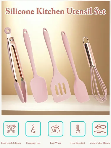 Miniatura 4 de Juego de utensilios de cocina, 5 piezas de mini utensilios de cocina de silicona, resistentes al calor, antiadherentes, juego de espátula sin BPA