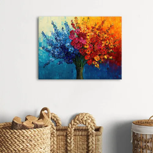 Miniatura 2 de Arte de pared de flores coloridas, pintura de flores silvestres, color verde azulado, rojo, naranja, textura abstracta, cuadro botánico, impresiones