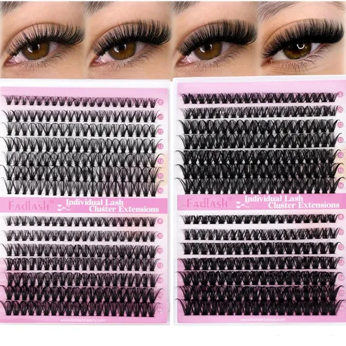 FADLASH 546 racimos de pestañas onduladas 30D+40D+50D+60D, extensiones de pestañas naturales individuales de 0.315-0.630 in, banda fina suave para