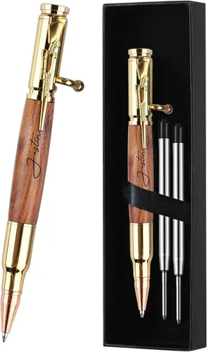 Bolígrafo personalizado de acción de resorte, bolígrafo de bola de metal y madera grabado gratis con 2 recargas, bolígrafo personalizado con nombre,