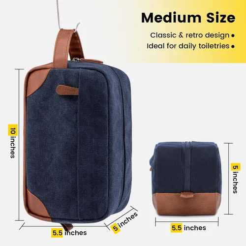 Miniatura 2 de Vorspack Neceser de viaje – Neceser colgante para hombre, resistente al agua, bolsa de afeitar de lona para viajes, Azul marino, M, Classic