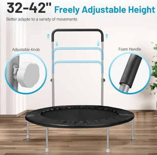 Miniatura 3 de Lyromix - Trampolín rebotador de 40 pulgadas / 48 pulgadas para adultos con barra ajustable, mini trampolín de fitness para adultos y niños, pequeño