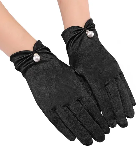 Ayliss Guantes cortos de boda para mujer, de satén, para fiesta de ópera, de los años 20, para ocasiones especiales, vestido formal, baile, cosplay