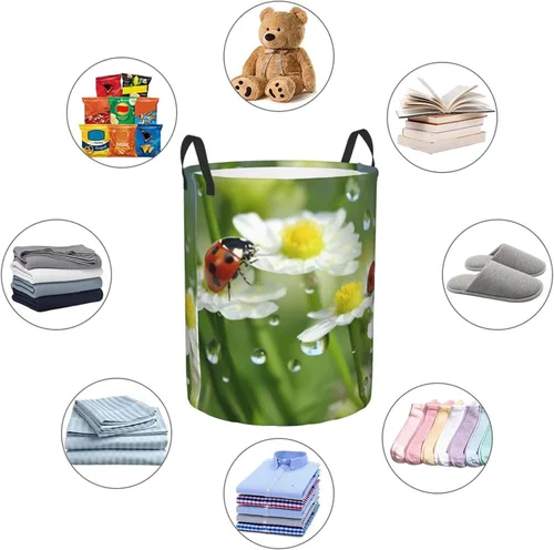 Miniatura 6 de Summer Ladybird Flowers print Circular Hamper Waterproof Storage Bin Organizer Basket Laundry Hamper With Handles For Clothes Toys Small