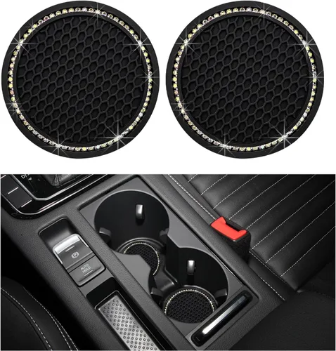 Dickno 2 piezas de portavasos brillantes para automóvil, portavasos de inserción para taza de automóvil de 7 cm con diamantes de imitación, tapete