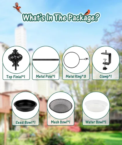 Miniatura 8 de Comedero para pájaros de barandilla para balcón, BOLITE comederos para pájaros para el exterior, tres bandejas, versión mejorada, negro, regalos