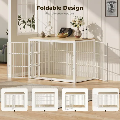Miniatura 2 de Lyromix Mueble de jaula para perros de 54 pulgadas con puerta plegable, jaulas XXL para perros grandes, jaula decorativa de madera para perros, mesa