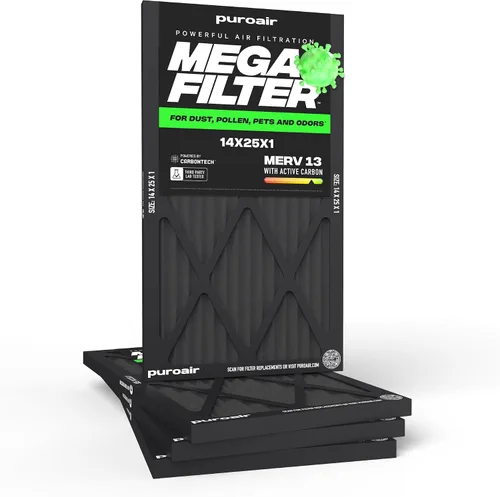 Miniatura 16 de PuroAir Filtro Mega - Filtro de aire de 12x12x1 MERV 13 para el hogar con carbón activado - Filtros alérgenos, caspa de mascotas, humo, polvo
