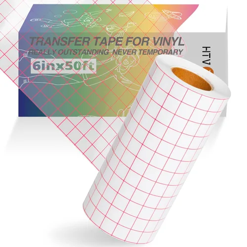 Rollo de cinta de transferencia de vinilo transparente con rejilla de alineación roja – Cinta de transferencia para aplicación, perfecta para vinilo