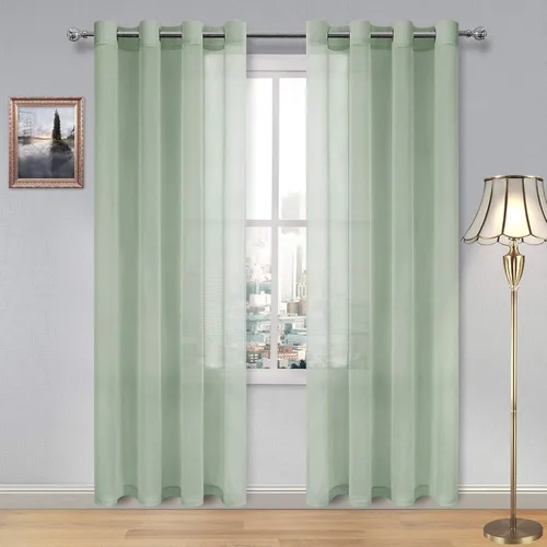 Miniatura 19 de DWCN Cortinas traslúcidas color verde frijol para sala de estar y dormitorio - Cortinas voile con aspecto de lino sintético con ojales en la parte