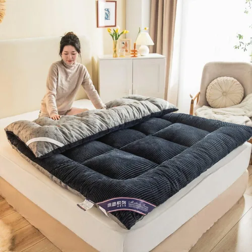 Miniatura 11 de Colchón de felpa para piso, colchón de futón japonés, colchón cálido para invierno, cama plegable, colchón enrollable, colchón de campamento, Verde
