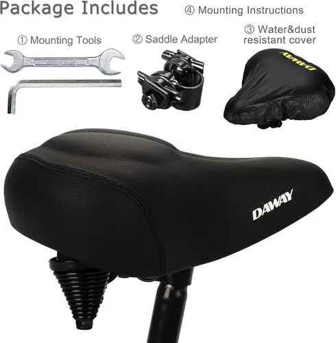 Miniatura 6 de DAWAY C40 Asiento de bicicleta ultra cómodo de gran tamaño, acolchado de espuma viscoelástica, asiento de bicicleta extra ancho, cojín ergonómico