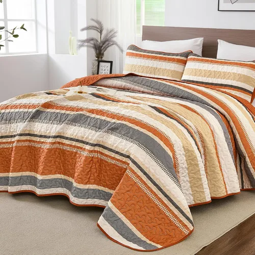 Miniatura 11 de WONGS BEDDING Juego de Edredón Full, Juego de Colcha y Cubrecama de 3 Piezas a Rayas Negras, Edredones Ligeros de Verano Tamaño Full para Cama