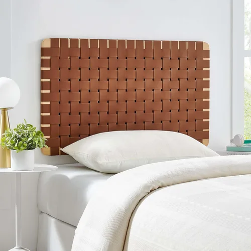 Miniatura 19 de Modway Sparta Cabecera Individual de Cuero Vegano Tejido en Beige Natural, Cabecera Individual de Cuero Sintético Solamente con Diseño de Montaje