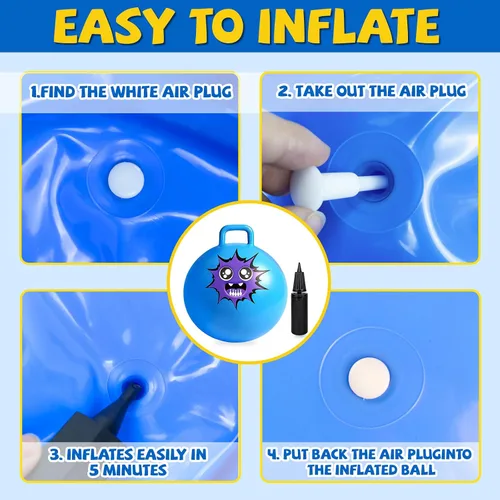 Miniatura 5 de Hymaz Pelota de tolva para niños de 3 a 6 años, paquete de 3 bolas inflables con asa, pelota inflable para saltar saltando, juguetes de salto