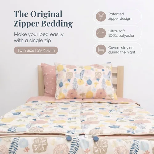 Miniatura 2 de Beddy's Flower Blossoms - Ropa de cama duradera con cremallera para niños - Cama en una bolsa - Sábanas y edredón florales rosas - Incluye funda