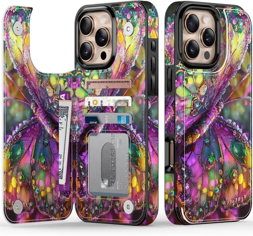 Miniatura 89 de FUNMIKO Funda tipo cartera para iPhone 13 con tarjetero, bloqueo RFID, protección de grado militar y obras de arte impresas con rayos UV, cierre