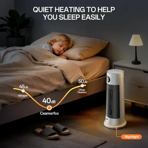 Miniatura 7 de Calentadores de espacio para uso en interiores, calentador eléctrico portátil con luz nocturna, calentador de cerámica PTC de 1500 W con 4 modos
