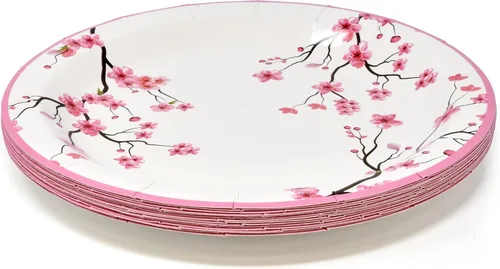 Miniatura 6 de Gift Boutique Juego de 96 piezas de suministros de fiesta de flor de cerezo rosa, plato de papel, vaso, servilleta, flores florales de primavera