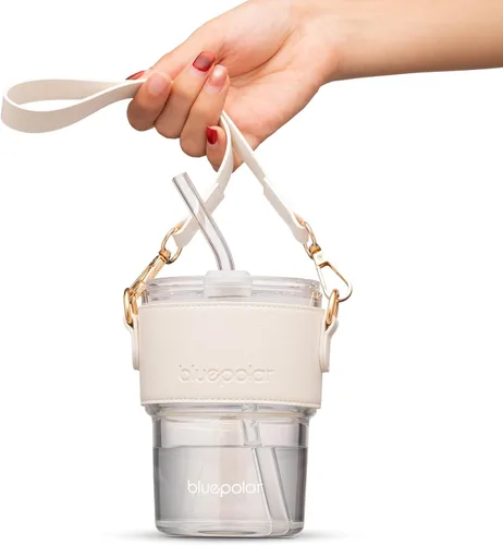 Miniatura 9 de BLUEPOLAR - Vaso de agua de vidrio de 13 oz/400 ml con popote y tapa sellada para llevar, vaso de café helado de pared gruesa, vaso de vidrio