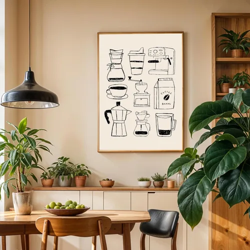 Miniatura 6 de Arte de pared para cocina, decoración de pared de café dibujado a mano, pinturas en lienzo de café moderno, póster retro de cafetería, tienda