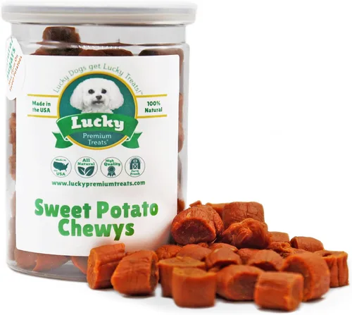 Lucky Premium Treats Sweet Potato Chewys - Golosinas masticables para perros de tamaño de un bocado, grandes golosinas de entrenamiento para perros