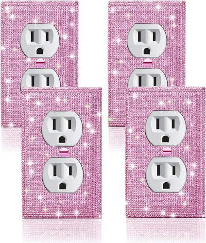 Miniatura 15 de 4 piezas de placa de pared rosa plateado brillante cubierta decorativa interruptor de luz cubierta de interruptor de palanca única diamantes