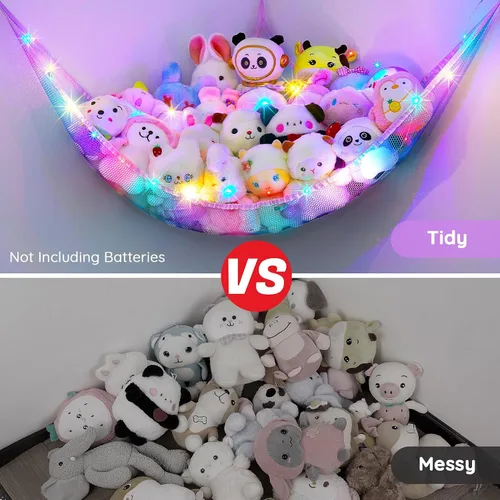 Miniatura 4 de Unicorn Castle Hamaca de red para animales de peluche, almacenamiento de juguetes para niños con luz LED, organizador de juguetes de felpa