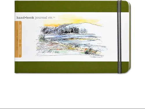 Handbook Journal Co. - Cuaderno de bocetos, gran paisaje de 5.5 x 8.25 pulgadas, cubierta dura europea de lino verde cadmio, 128 páginas (64 hojas)