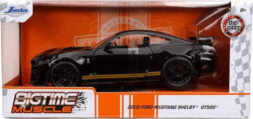 Miniatura 6 de Jada Toys Bigtime Muscle 1:24 2020 Ford Mustang Shelby GT500 - Coche fundido a presión negro dorado, juguetes para niños y adultos