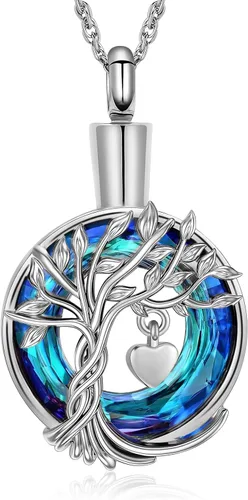 Miniatura 10 de shajwo Collar de cenizas de urna de cremación del árbol de la vida para mujeres y hombres, círculo de la vida, cristales de cremación, colgante