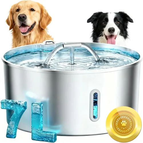 Fuente de agua para perros grandes, fuente de agua de acero inoxidable de 7 l/236 onzas, dispensador de agua automático para gatos con bomba ultra