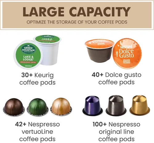 Miniatura 3 de Soporte para cápsulas de café MosJos - Soporte de taza K de alambre negro con base de madera - Diseño delgado de gran capacidad - Decoración moderna