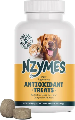 Nzymes® Golosinas antioxidantes – para articulaciones de perros, caderas, parálisis, piel, abrigo, pérdida de cabello, envejecimiento, digestión,