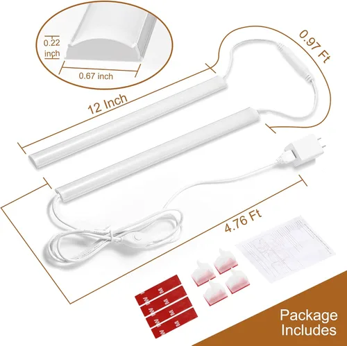Miniatura 6 de JUSJUBR Iluminación enchufable para debajo del gabinete, 2 luces regulables de armario de 12 pulgadas, barra de luz LED USB enlazable de 6000 K