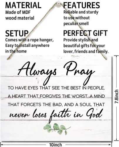 Miniatura 3 de Placa de madera impresa con versículo bíblico, letrero de pared para el hogar, siempre reza para tener ojos, cita de las Escrituras, placa colgante