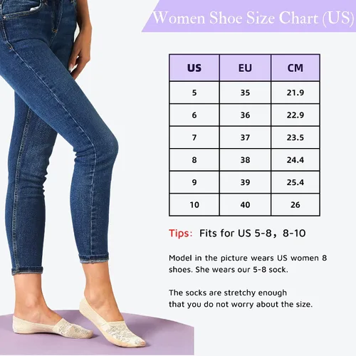 Miniatura 6 de Flammi - 4 pares de calcetines de encaje para mujer, antideslizantes, con parte inferior de algodón