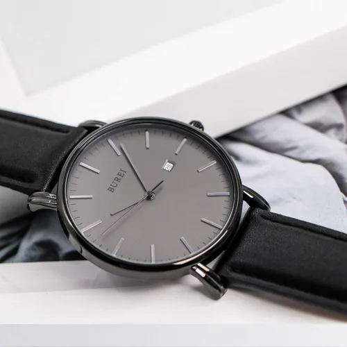 Miniatura 4 de BUREI Reloj de pulsera analógico de cuarzo ultra fino con fecha, calendario, correa de piel para hombres y mujeres