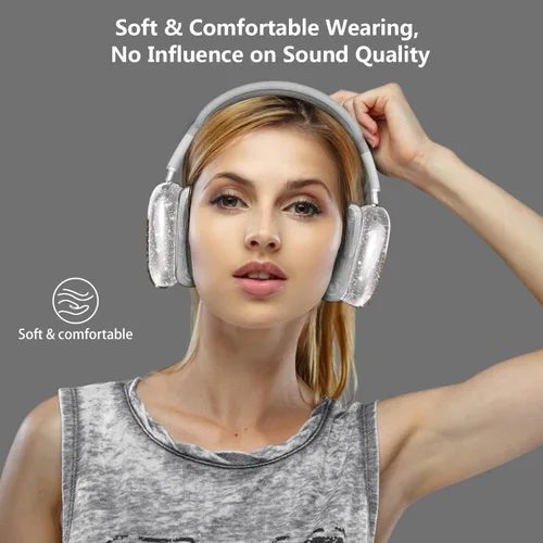 Miniatura 6 de Aircawin Funda para AirPods Max Transparente con Purpurina Negra, 3 en 1 TPU Suave Transparente Cubiertas para Auriculares/Cubiertas de Almohadillas