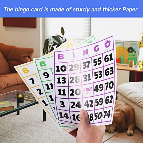 Miniatura 4 de GSE Games & Sports Expert Paquete de 50 tarjetas de bingo multicolor jumbo, números de fuente grandes, cartón de bingo reutilizable para grupos