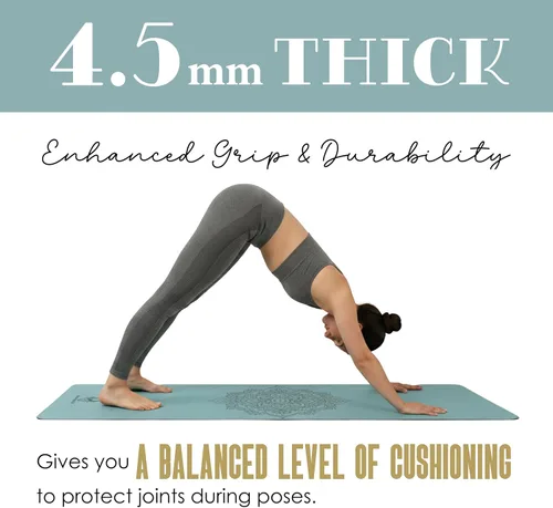 Miniatura 3 de Esterilla de yoga premium de 0.177 in de grosor, antideslizante, con correa, tapete de ejercicio para yoga, pilates profesional, base de goma