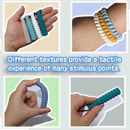 Miniatura 5 de Pulseras elásticas de bobina para masticar para niños, paquete de 18 collares masticables sensoriales con autismo, TDAH, SPD, collares sensoriales