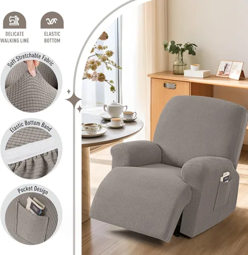 Miniatura 3 de TAOCOCO Funda reclinable de 4 piezas, funda elástica para sofá reclinable de 4 piezas, funda reclinable con 1 asiento, protector suave, fundas