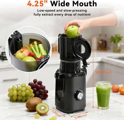 Miniatura 3 de OLIXIS Exprimidor de prensa en frío, máquinas exprimidoras con canal de alimentación ancho, alto rendimiento de jugo y fácil de limpiar