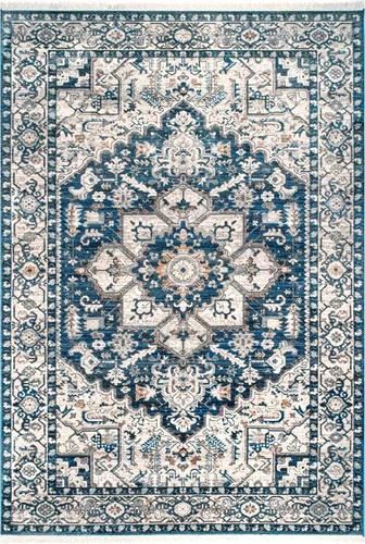 Miniatura 211 de NuLOOM - Alfombra con diseño de medallón, con flecos, modelo Ethel Harriet Marrón Claro