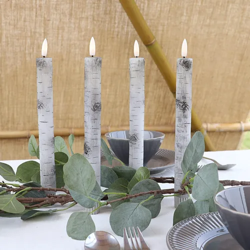 Miniatura 4 de Fanna - Velas cónicas sin llama de corteza de abedul, terminadas en cera real, parpadeantes, operadas por batería con control remoto
