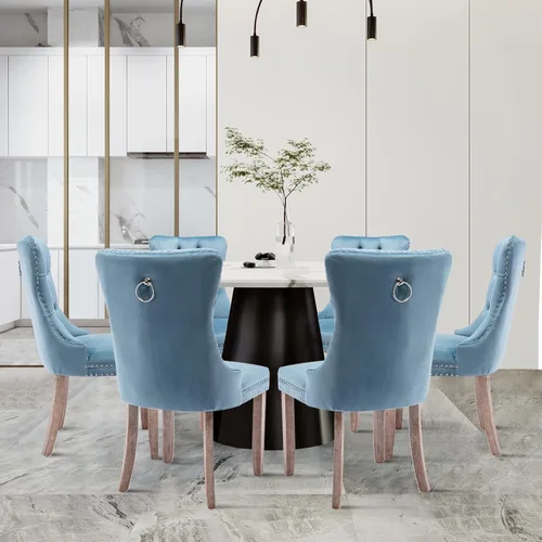 Miniatura 52 de Juego de 2 sillas de comedor tapizadas de terciopelo, sillas laterales de cocina de estilo moderno con ribete de cabeza de clavo y patas de madera