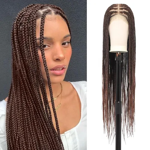Miniatura 14 de Pelucas trenzadas Fecihor para mujeres, pelucas delanteras de encaje sin nudos con cabello de bebé, trenza tipo "box", 13x8 pulgadas, pelucas